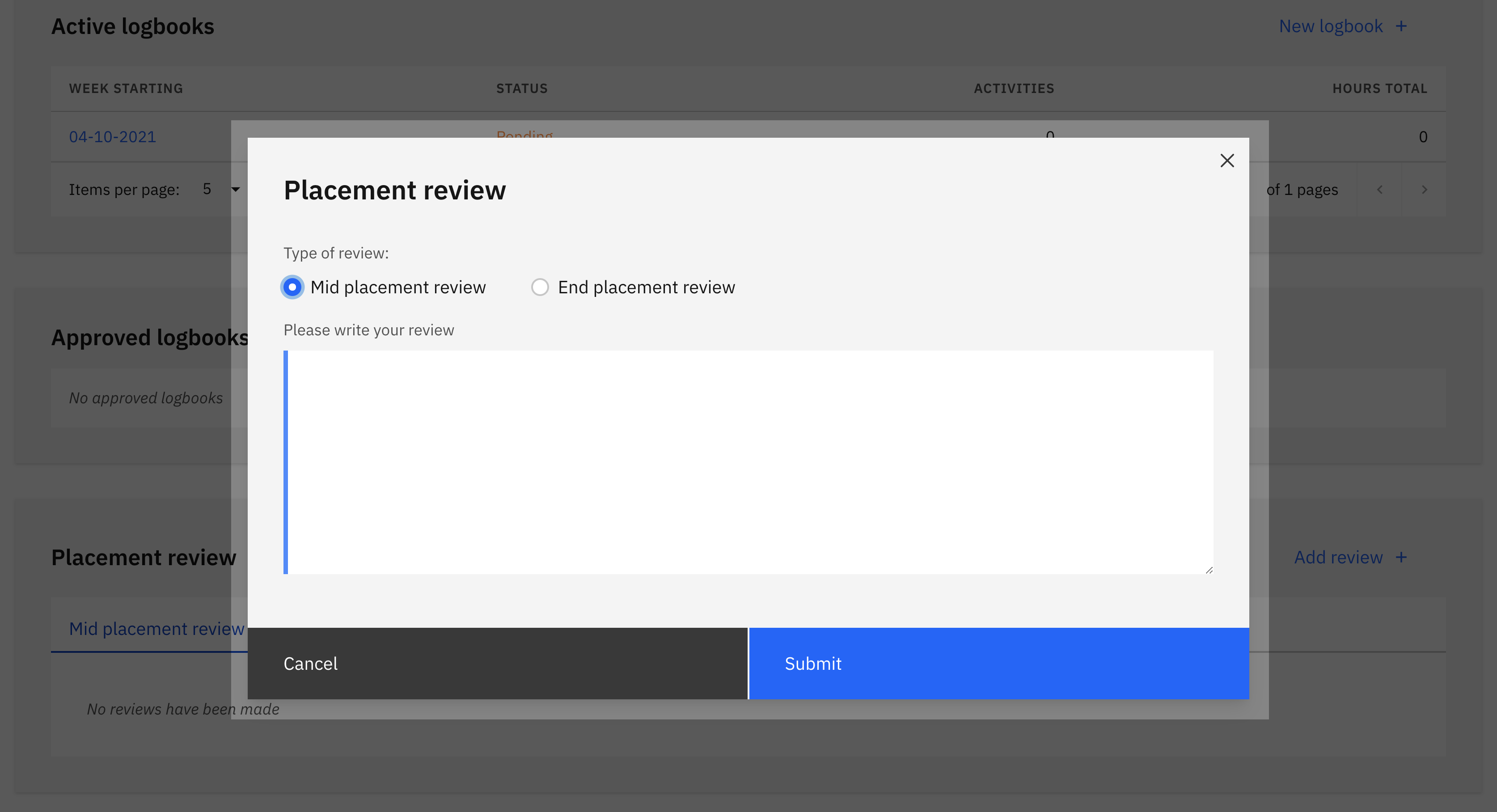 placement review form